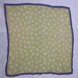 Echo Green Daisy Print Silk Scarf Blue Border Square